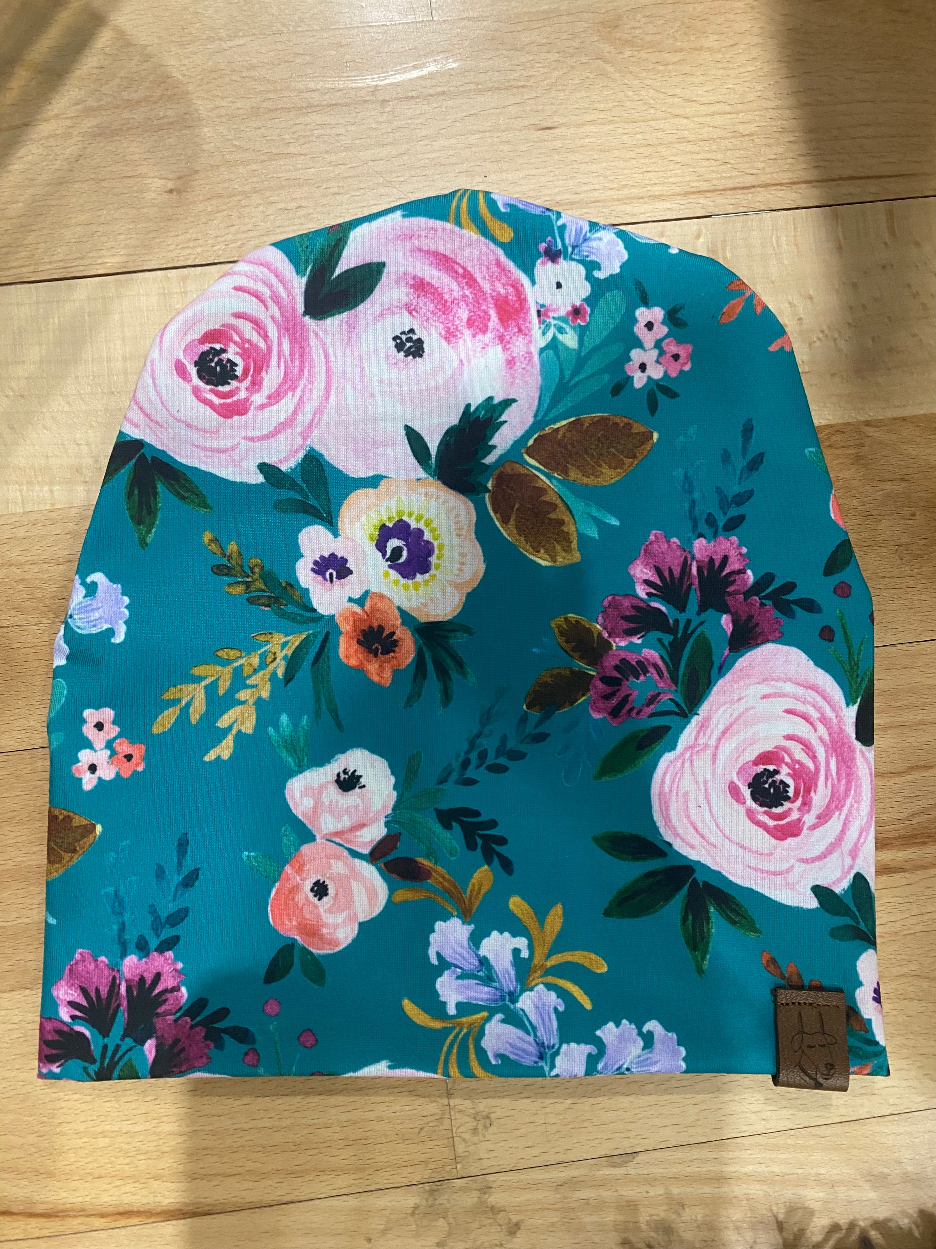 Teal Floral Beanie