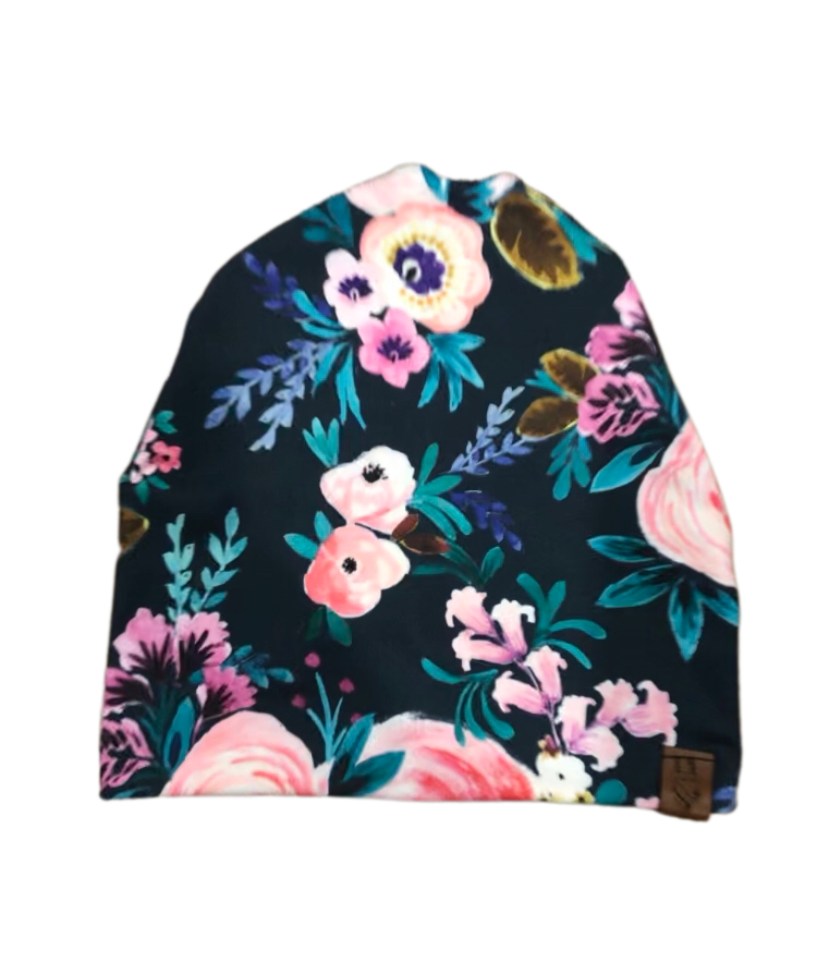 Dark Blue Floral Beanie