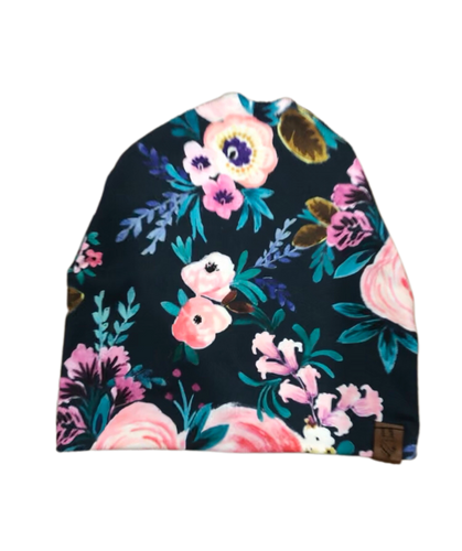 Dark Blue Floral Beanie