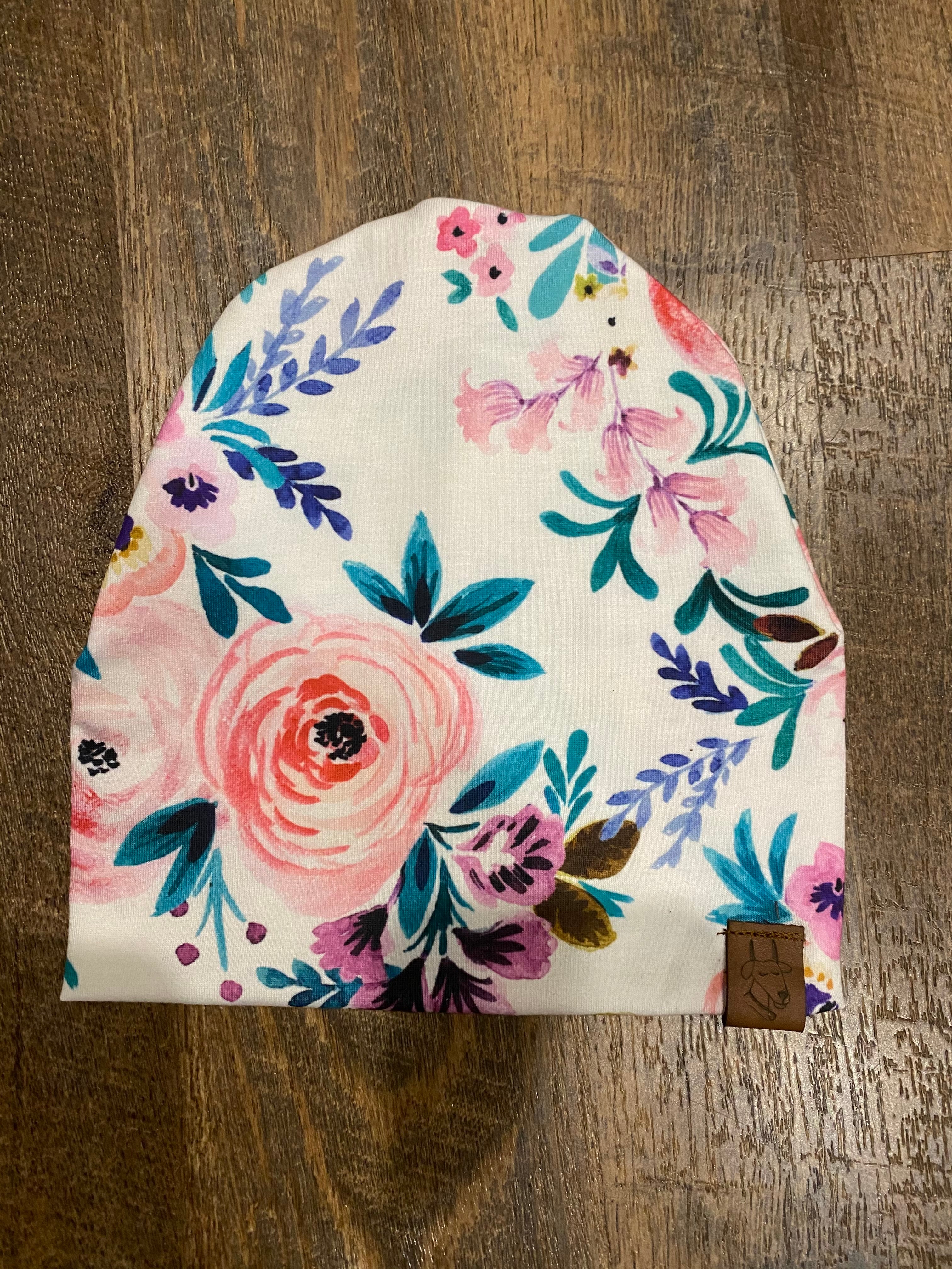 White Floral Slouchy Beanie